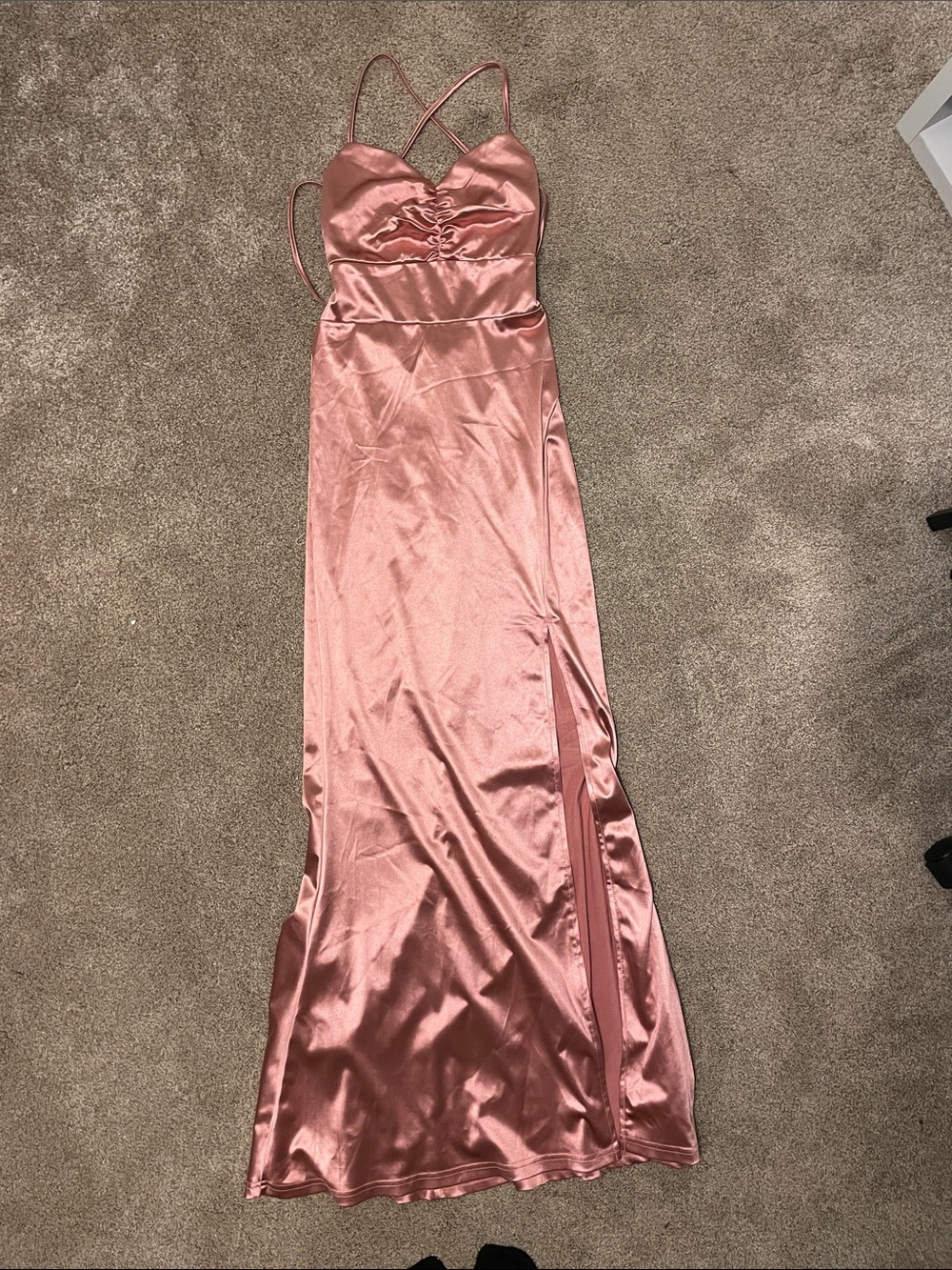 Satin Slip Maxi Dress with Side Slit - Dusty Rose